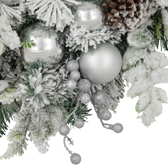 30" Flocked Foliage Christmas Wreath with Bow
